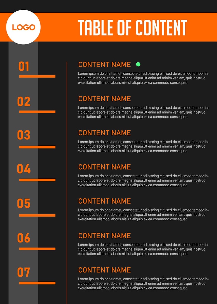 Vector tábula de contenido de infografía de negocios opción elemento de presentación plantilla de diseño estilo de informe paso de fila