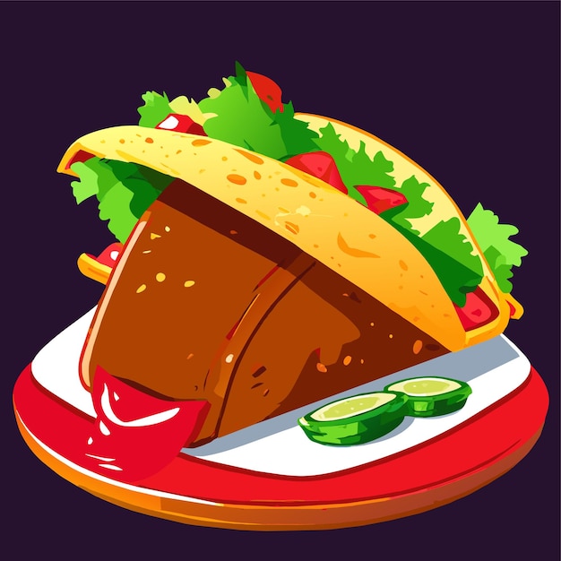 Vector taco de carne fresca en una mesa de madera con salsa