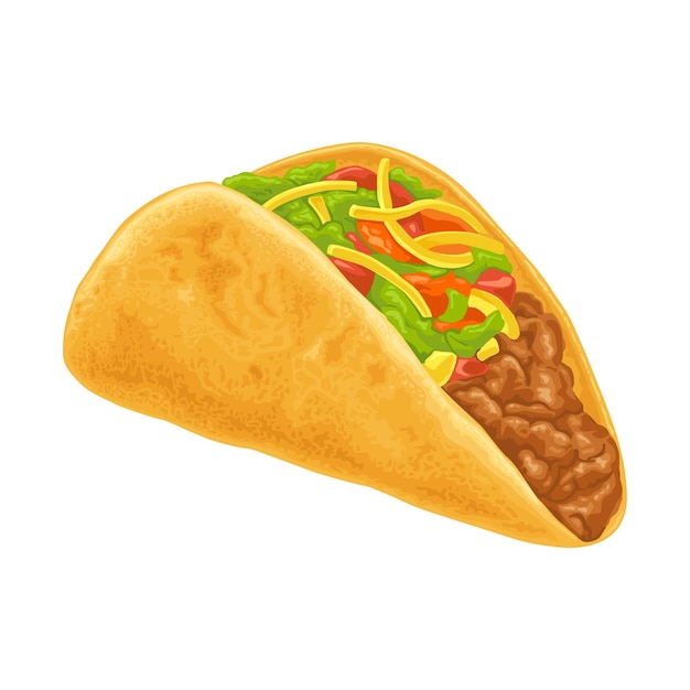 Taco comida tradicional mexicana Vector color ilustración realista aislado en blanco