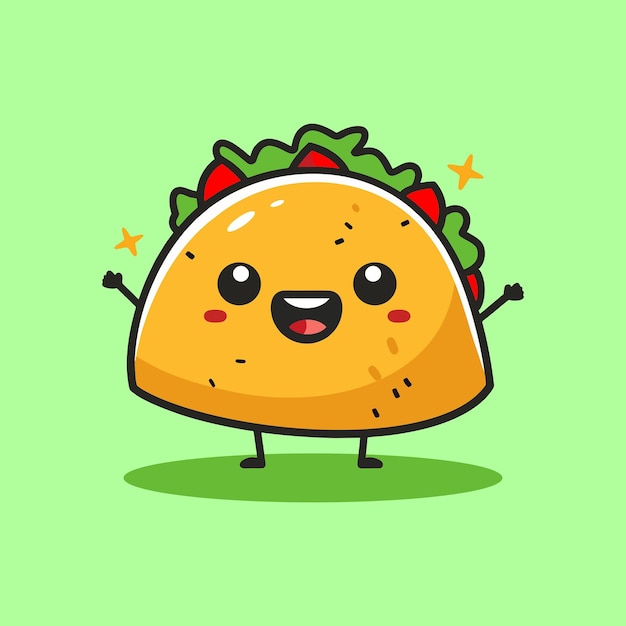 Vector taco es un personaje de dibujos animados, mascota de la comida, ilustración plana.