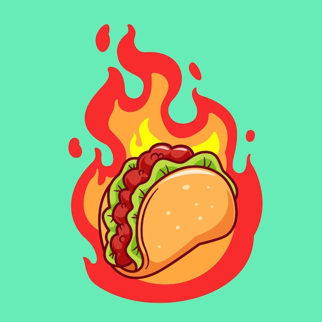 Taco con fuego icono vectorial de dibujos animados ilustración de alimentos icono de objeto vectorial plano aislado
