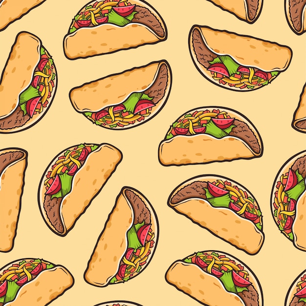 Taco de patrones sin fisuras. Fondo de comida tradicional mexicana.