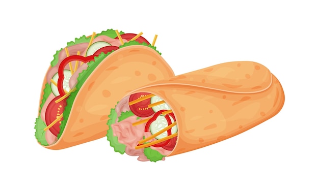 Tacos y burritos cocina mexicana burritos y tacosvector ilustración aislada en un fondo blanco