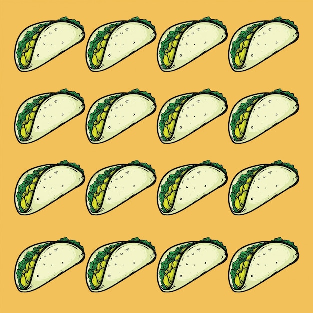 Tacos de comida rápida patrón de diseño de textura de fondo sin fisuras