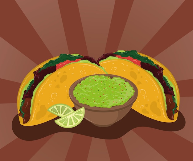 Vector tacos de guacamole y limón