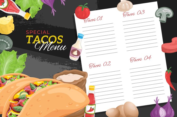 Vector tacos de menú de comida rápida