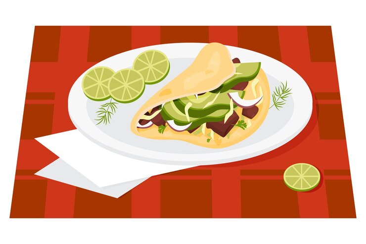 Vector tacos mexicanos el plato tradicional mexicano son tacos de ternera envueltos en tortillas de harina en un plato con lima