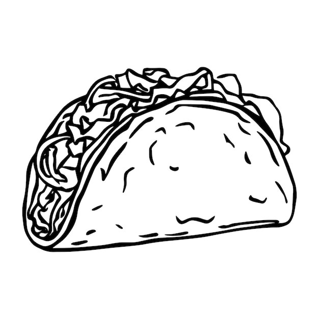 Tacos silueta de comida rápida línea vectorial arte ilustración estilo boceto