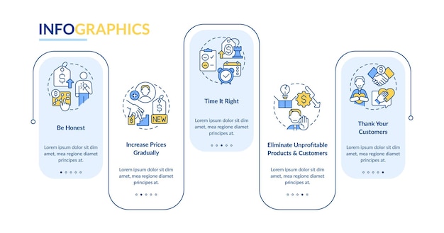 Tácticas para aumentar los precios plantilla de infografía rectángulo azul