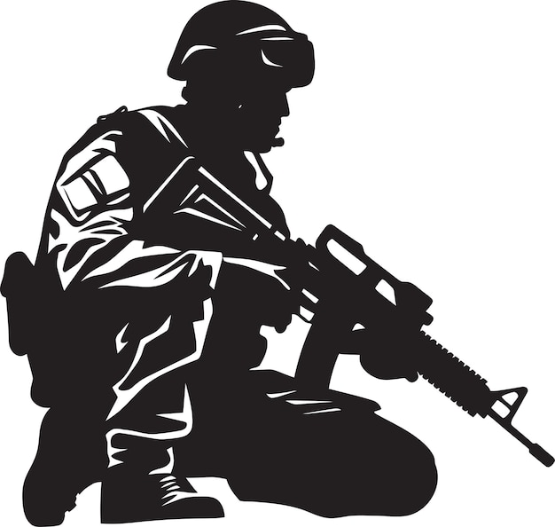 Táctico defensor icono del hombre del ejército en vector negro guardián estratégico diseño del emblema del soldado armado