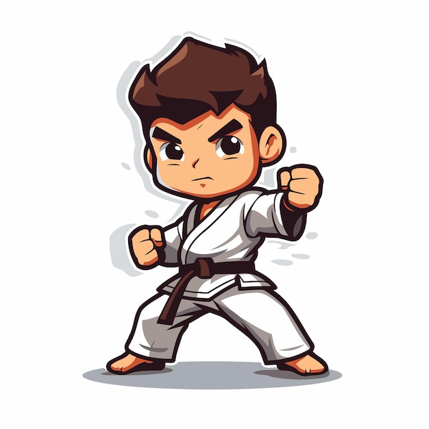 Vector taekwondo boy mascota de dibujos animados ilustración vectorial de personajes