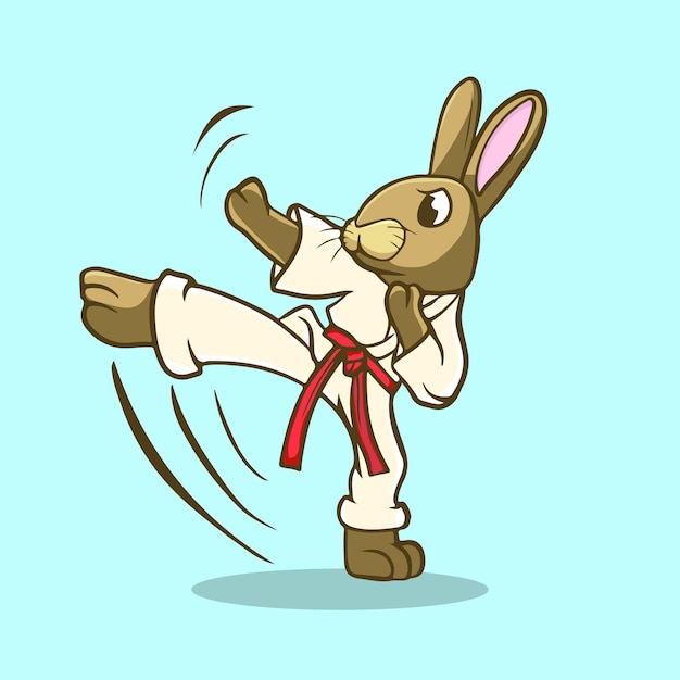 Vector taekwondo conejo personaje de dibujos animados mascota diseño plano fur animal fun animal logo design