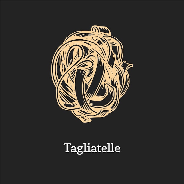 Tagliatelle ilustración gráfica en vector pasta dibujada a mano sobre fondo negro