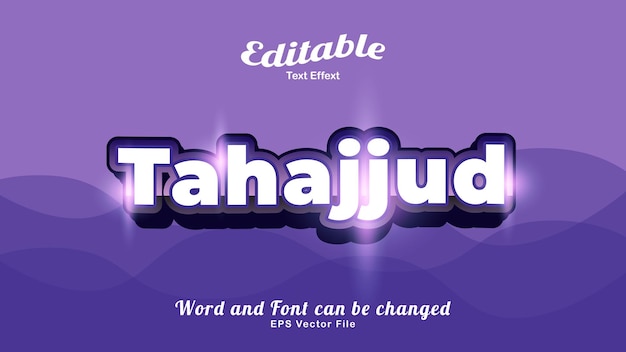 Tahajjud purple text effect texto editable con estilo vector gratuito