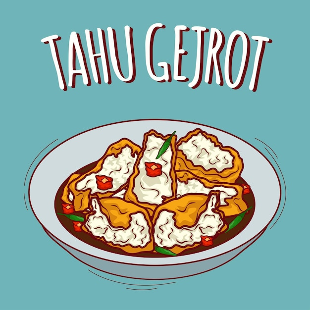 Tahu gejrot ilustración comida indonesia con estilo de dibujos animados