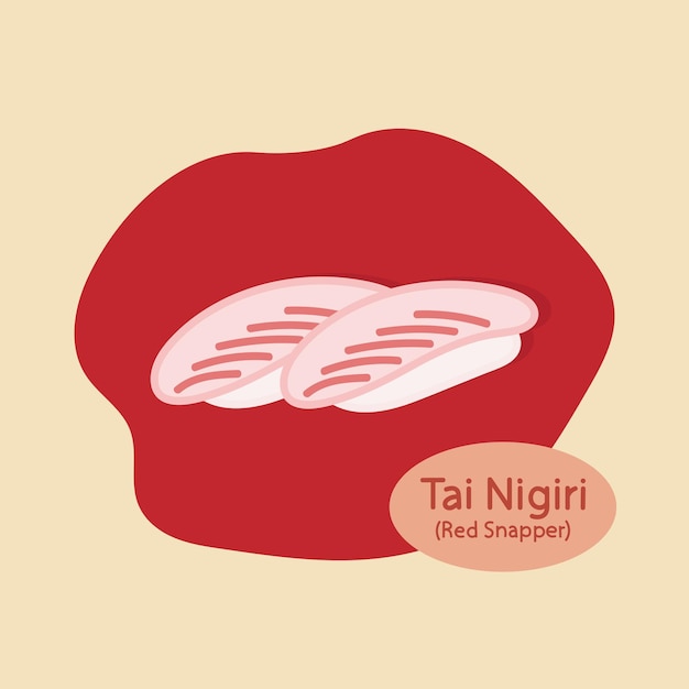 Tai Nigiri Red Snapper Sushi comida japonesa comida dibujada a mano ilustración vectorial