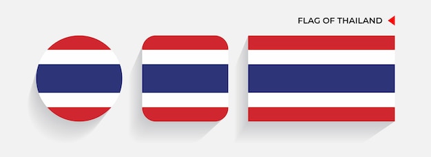 Tailandia banderas dispuestas en formas redondas, cuadradas y rectangulares