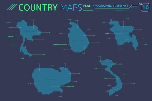 Tailandia Camboya Vietnam Bangladesh y Sri Lanka Mapas vectoriales