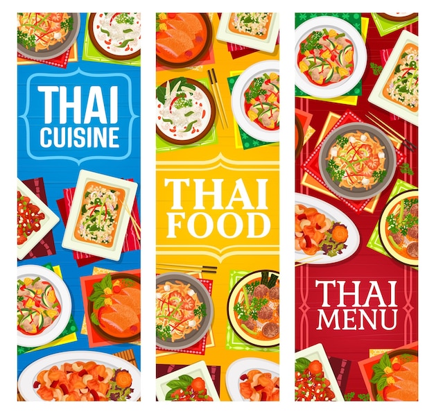 Tailandia comida restaurante platos vector carteles