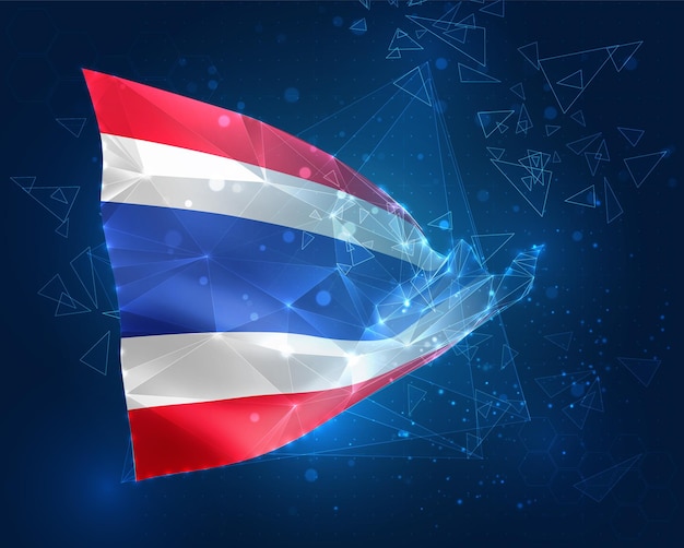 Tailandia vector bandera objeto 3D abstracto virtual de polígonos triangulares sobre un fondo azul
