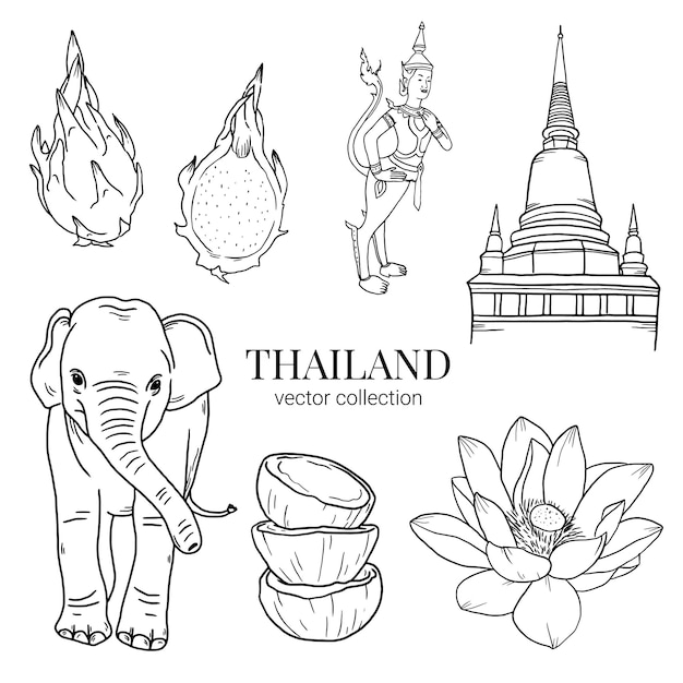 Tailandia viajes mano dibujar elemento de doodle