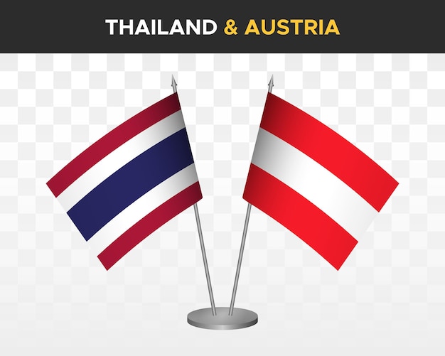 Tailandia vs austria escritorio banderas maqueta aislado 3d vector ilustración banderas de mesa tailandesas