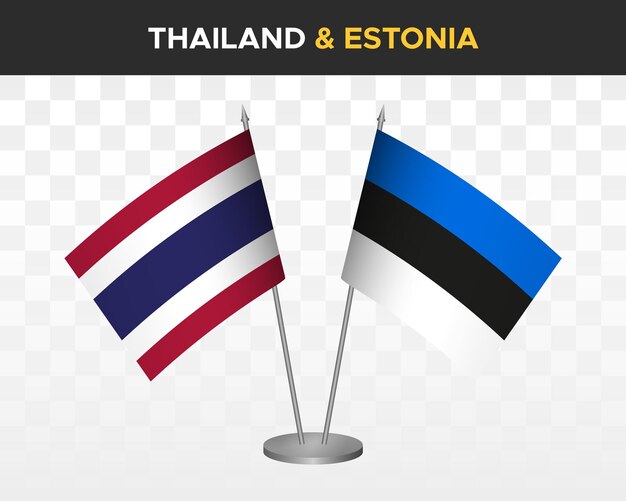 Tailandia vs estonia banderas de escritorio maqueta aislado 3d vector ilustración banderas de mesa tailandesas