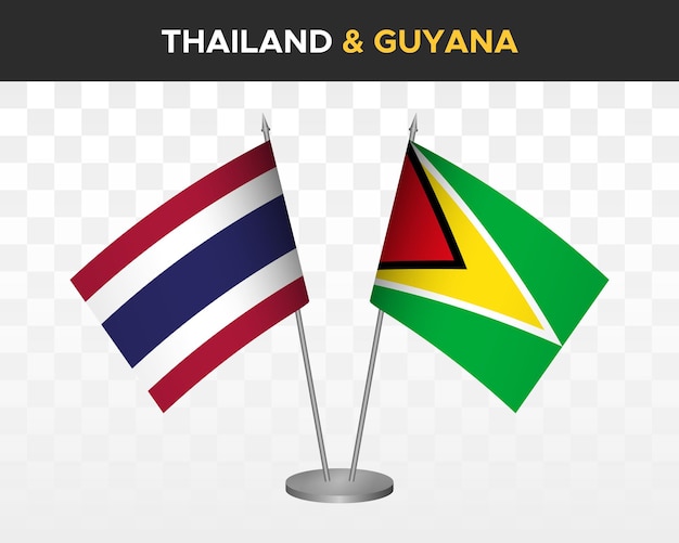 Tailandia vs guyana escritorio banderas maqueta aislado 3d vector ilustración banderas de mesa tailandesas