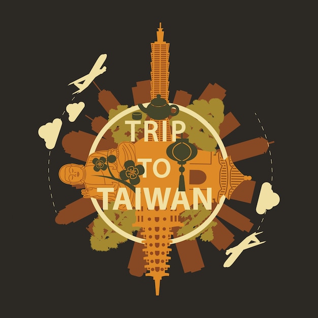 Taiwán famoso hito silueta superposición estilo