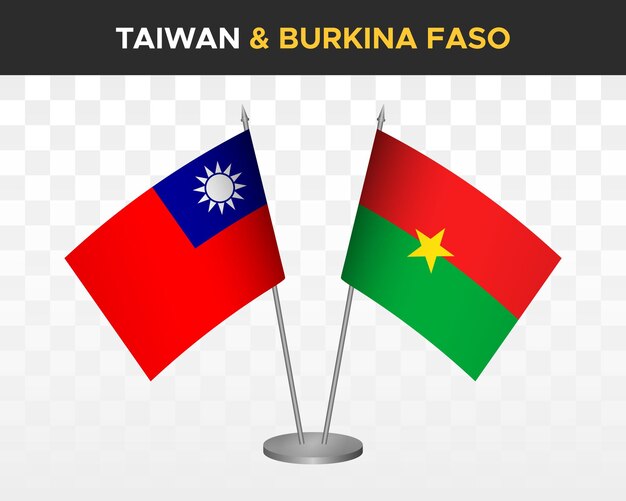 Taiwán vs burkina faso escritorio banderas maqueta aislado 3d vector ilustración bandera de mesa taiwanés