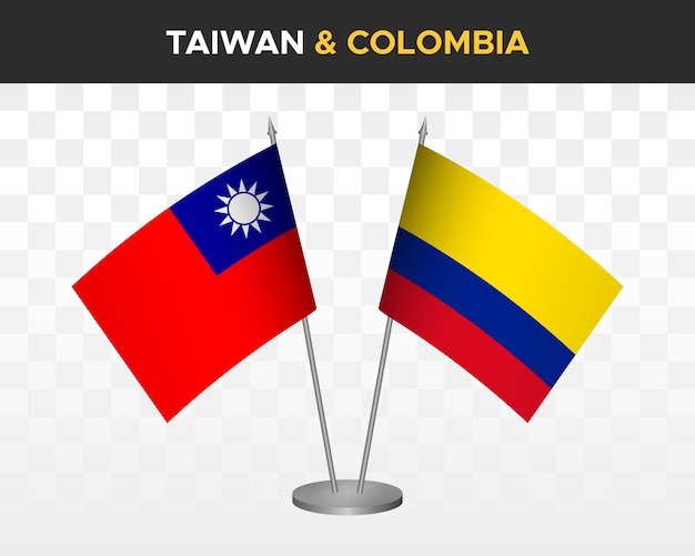 Taiwán vs colombia escritorio banderas maqueta aislado 3d vector ilustración bandera de mesa taiwanesa