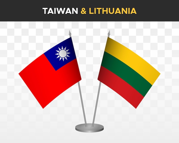 Taiwán vs lituania escritorio banderas maqueta aislado 3d vector ilustración bandera de mesa taiwanesa