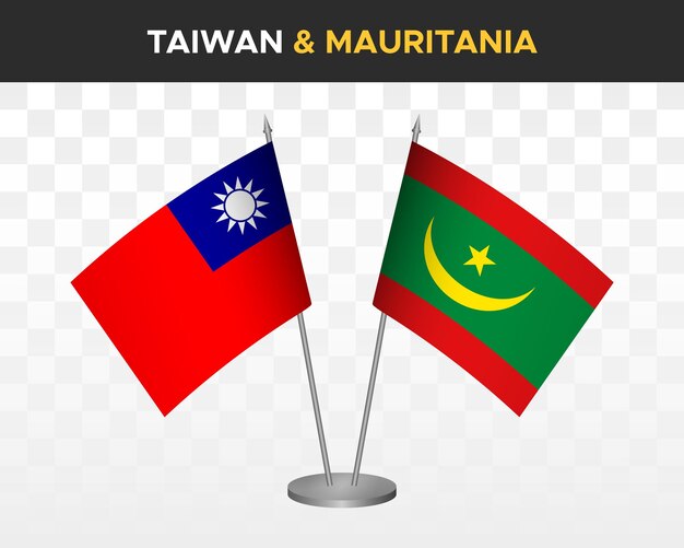 Taiwán vs mauritania escritorio banderas maqueta aislado 3d vector ilustración bandera de mesa taiwanés