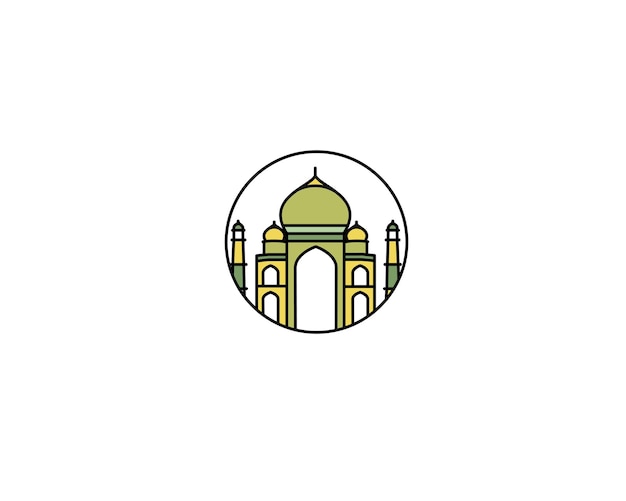 Taj Mahal Hand Drawn, India Agra - Ilustración de vector de arte lineal.