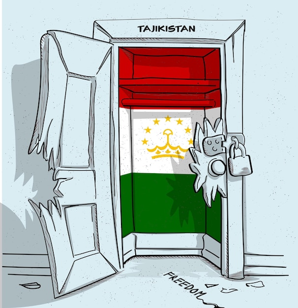 Tajikistans path to freedom A political illustration of a broken but locked door