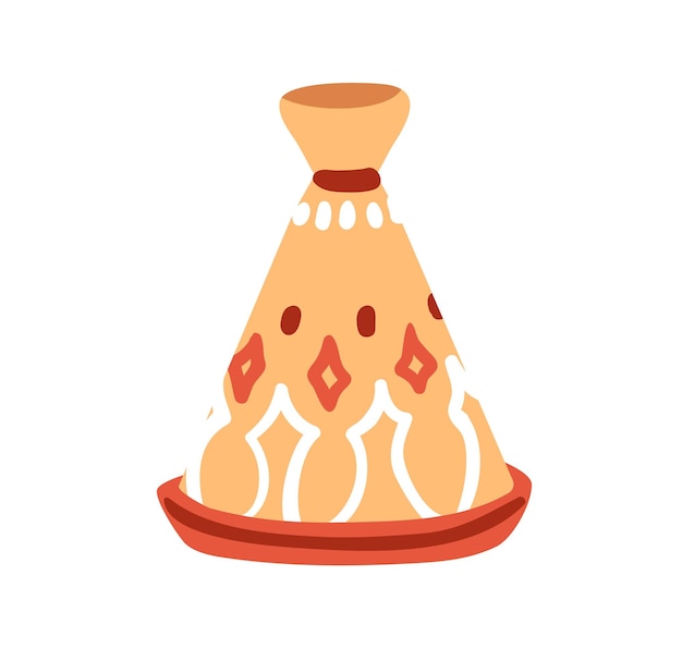 Tajine plato recipiente de cocina tradicional marroquí con tapa cónica Tajine Marruecos olla de cerámica para comida nacional cerámica de cerámica marroquí Ilustración vectorial plana aislada sobre fondo blanco