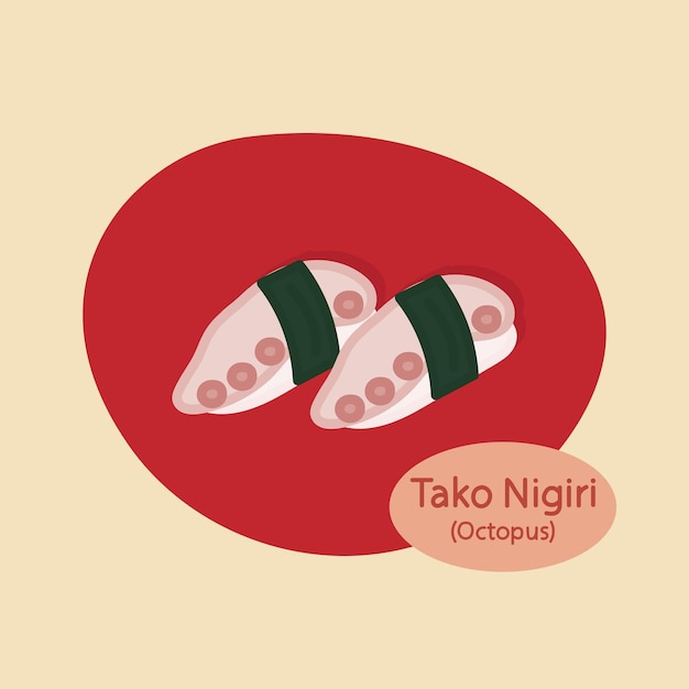 Tako Nigiri Octopus Sushi comida japonesa comida dibujada a mano ilustración vectorial