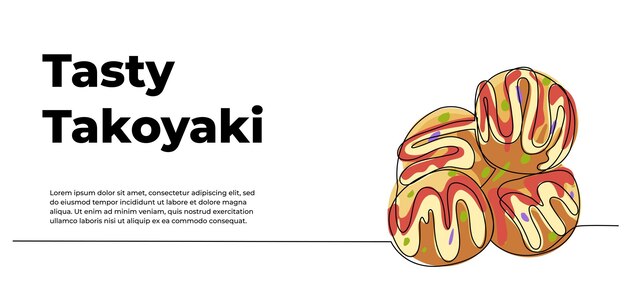 Takoyaki diseño de una línea continua concepto de diseño de menú de comida de restaurante elementos decorativos