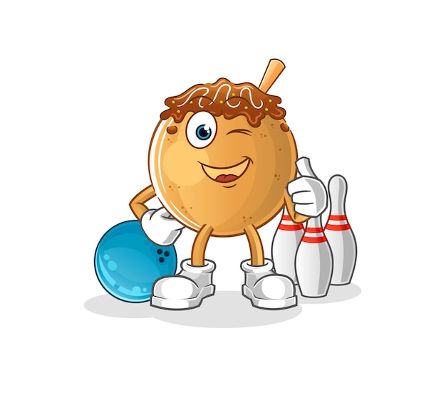 Takoyaki jugar a los bolos ilustración. vector de personaje