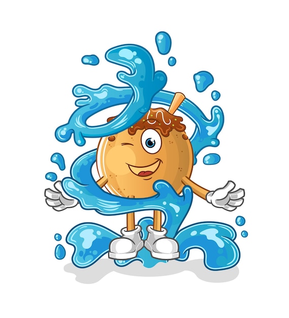 Takoyaki mascota fresca con agua. vector de dibujos animados