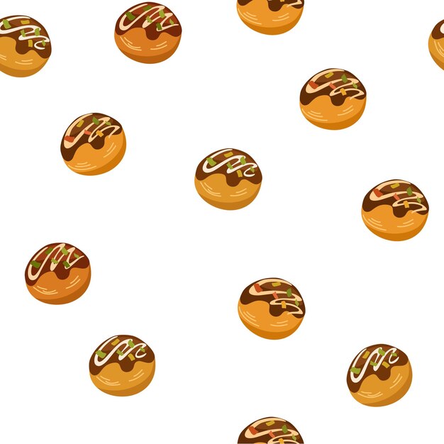Takoyaki de patrones sin fisuras Fondo de comida asiática Perfecto para restaurante cafetería e imprimir menús Ilustración de dibujos animados de dibujo a mano vectorial