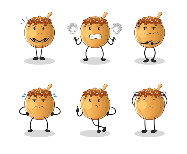 Takoyaki personaje del grupo enojado. vector de mascota de dibujos animados
