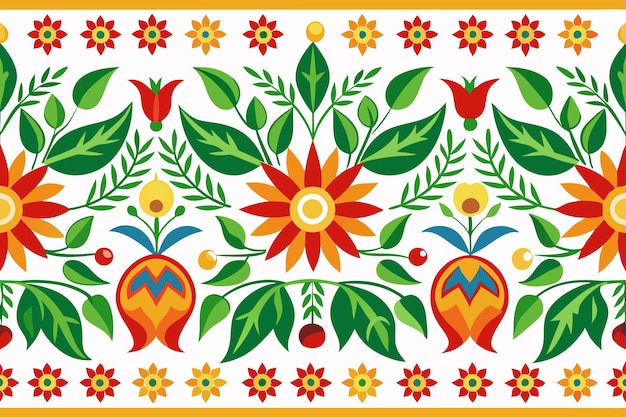 Talavera Poblano Vector patrón horizontal sin costuras inspirado en la cerámica tradicional mexicana