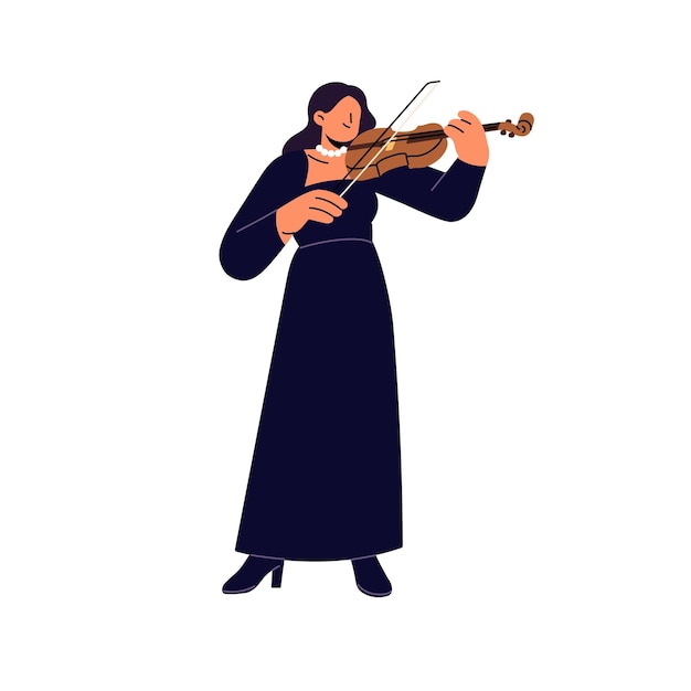Un talentoso músico de viola vestido interpreta una sinfonía con un instrumento de cuerda Un violinista profesional toca música con un arco de violín en una actuación Ilustración vectorial aislada plana en blanco