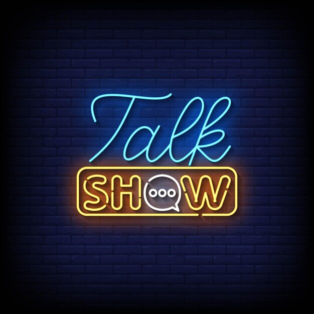 Talk Show Letrero de neón en el vector de fondo de pared de ladrillo