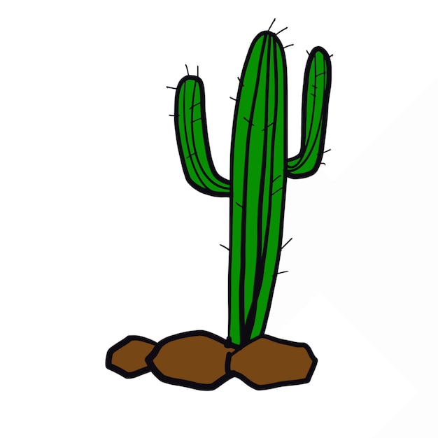 Tall cactus cartoon character con piedra ilustración vectorial diseño gráfico