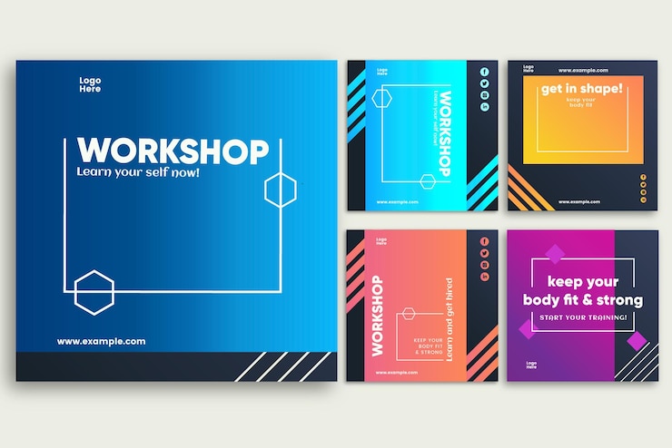 Vector taller de degradado vectorial colección de publicaciones de facebook e instagram