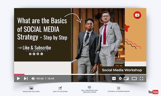 Taller de redes sociales Plantilla de miniaturas de YouTube Vector Premium
