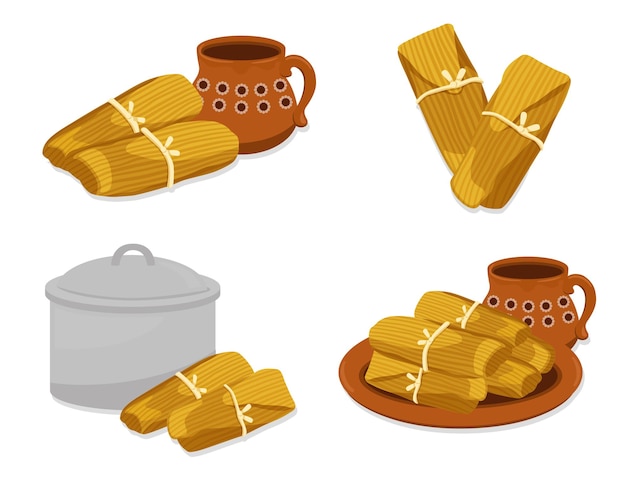 Tamales mexicanos set ilustración vector plato caliente