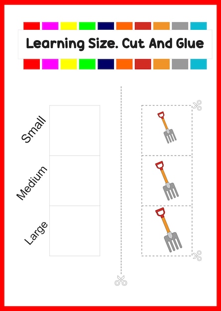 Tamaño de aprendizaje para niños. ordenar la imagen por tamaño. hoja de trabajo de horquilla de paso.